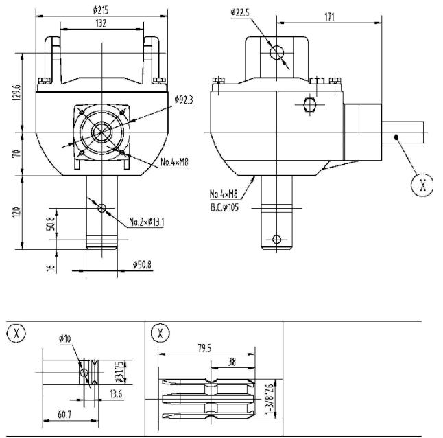 Agricultural GT40U Series 60HP Gearbox for Post Hole Digger 3:1 Made in Vietnam