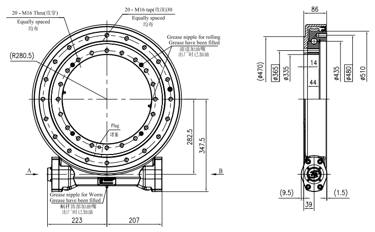 Tariff-free JE17 Ratio 104:1 Slewing Gearbox Reducer Worm Gear Slew Drive