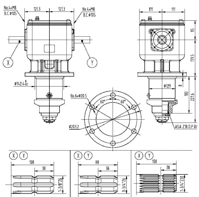 Agricultural U100 Series 1:1.83 100HP Gearbox for Rotary Mower Made in Vietnam