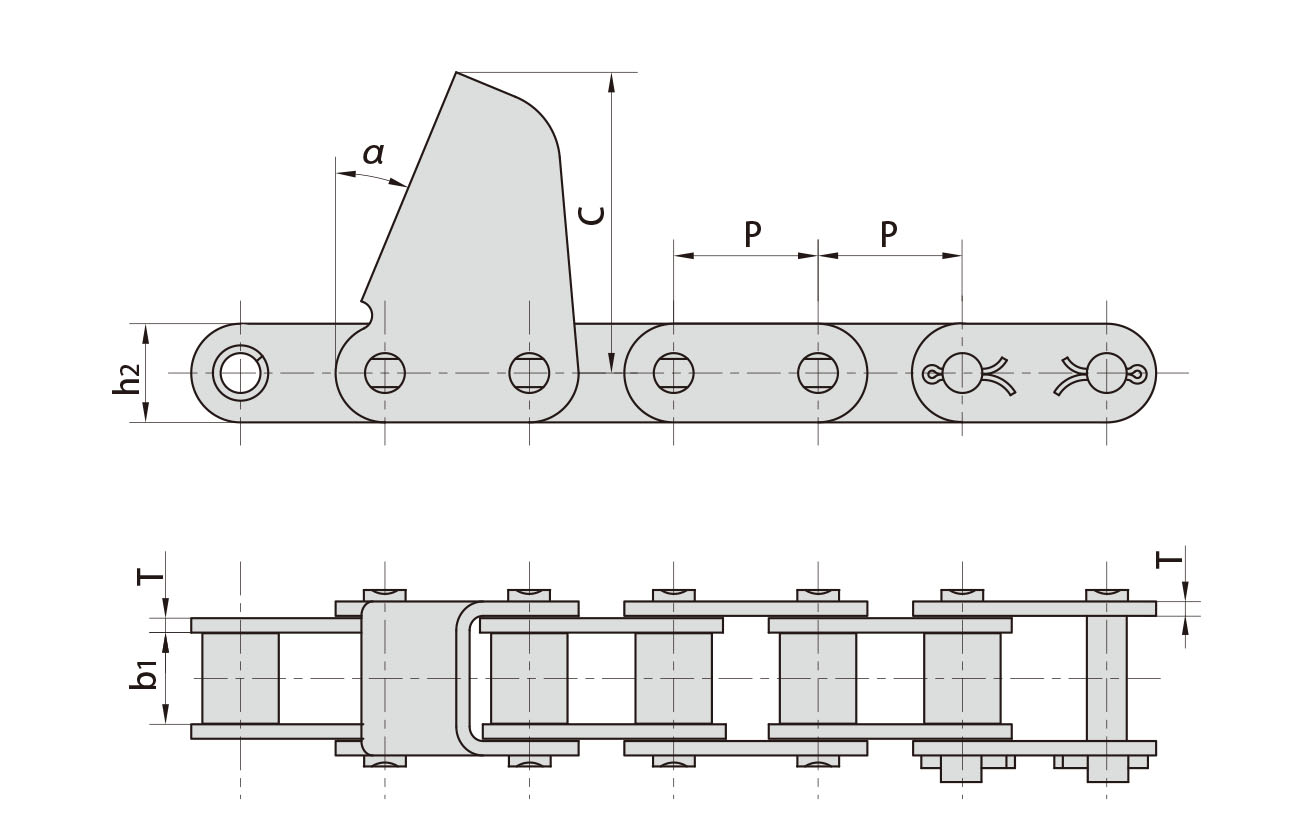 CA627-CPEF1 CA627-CPEF2 CA627-CPEF9 CA550-CPEF2 Agricultural Steel Conveyor CA627 Roller Chains With Attachment Made in Vietnam