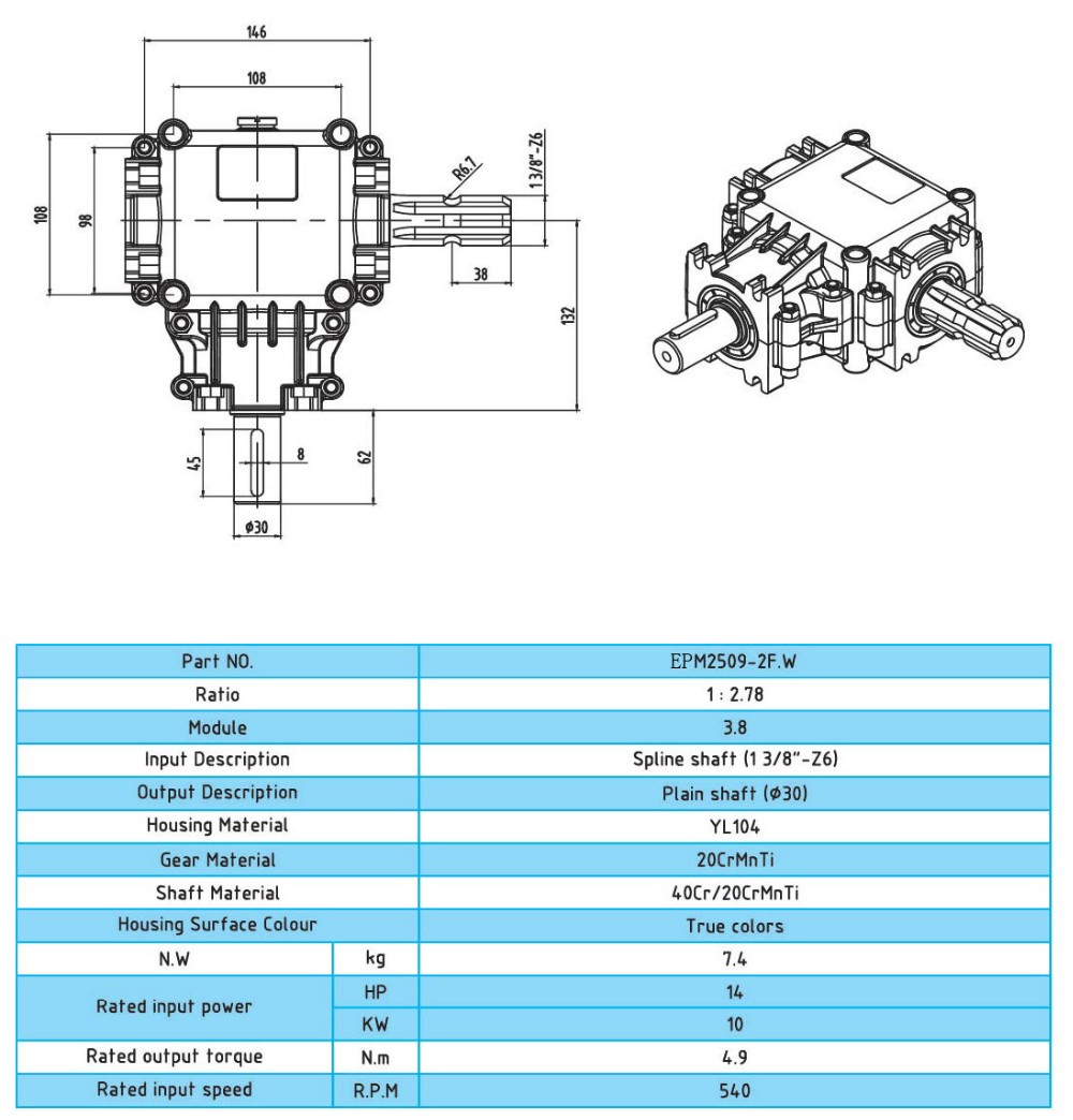 Tractor Gearbox for PTO Drive Shaft, Agricultural 540 Rpm, 1:2.78 Ratio, China Manufacturer OEM / ODM Tariff-free Vietnam