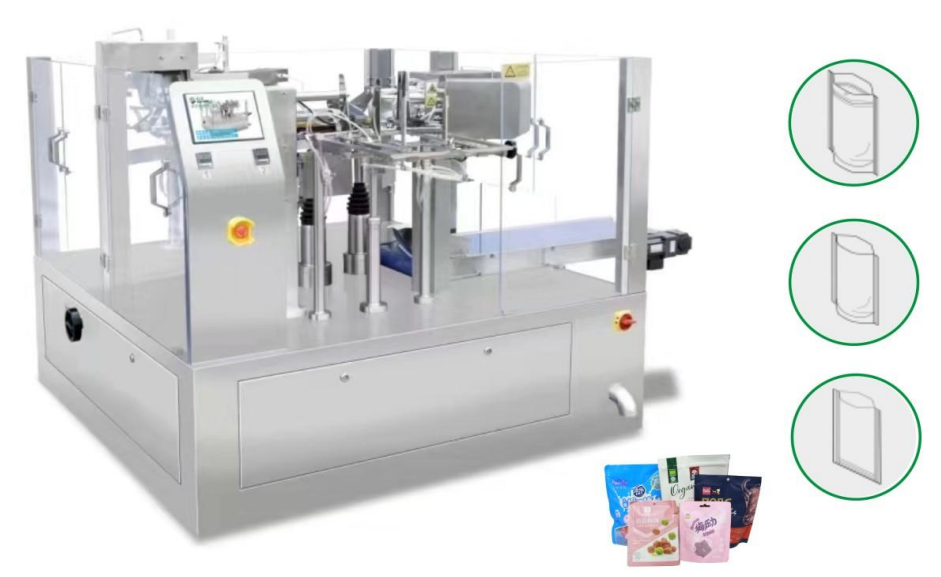 8 Position Rotating Bag Packaging Machine Self-Supporting Zipper 3/4 Edge Sealing for Food Handmade in Vietnam