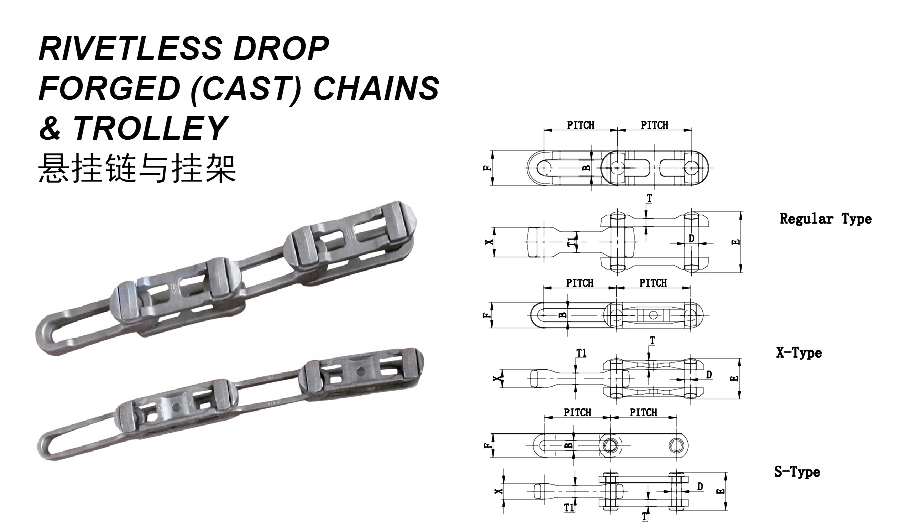 Tariff-free Cast Alloy Steel X348 X458 468 X658 X678 Rive-tless Drop Forged Chains With Trolley Made in Vietnam