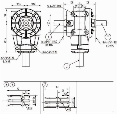 Agricultural RC61T Series 100HP Gearbox for Rotary Cutter 1:1.2 Made in Vietnam