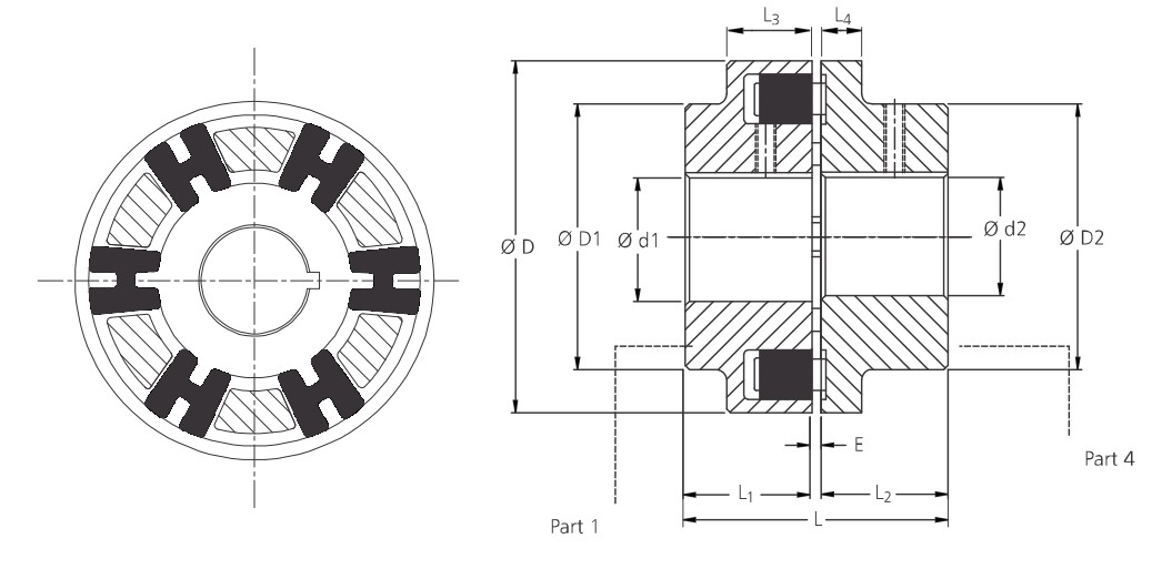 Vietnam-Made Steel and Cast Iron Flexible Shaft Coupling With H Rubber Spider Rigid Gear and Disc Structure OEM Customizable