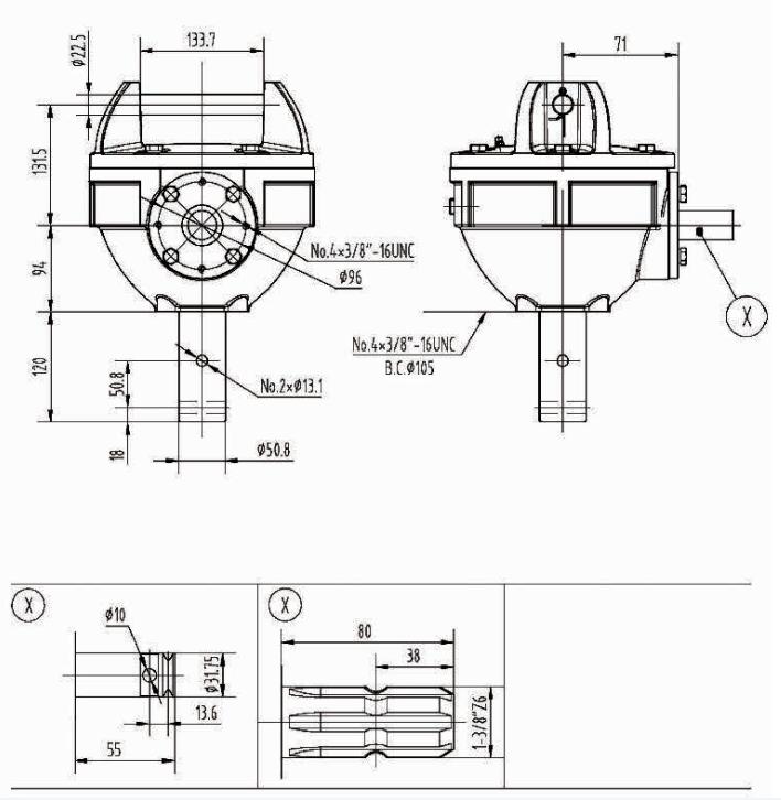 Vietnamese-Made 58HP Agricultural Gearbox PH50 for Post Hole Digger 3.18:1 Ratio for Machinery Farm Industry