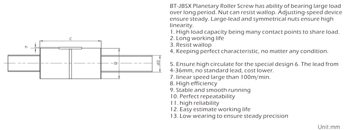 Special Design Widely Used BT-GZXS Series Planetary Roller Ball Screw Tariff-free Vietnam Manufactory