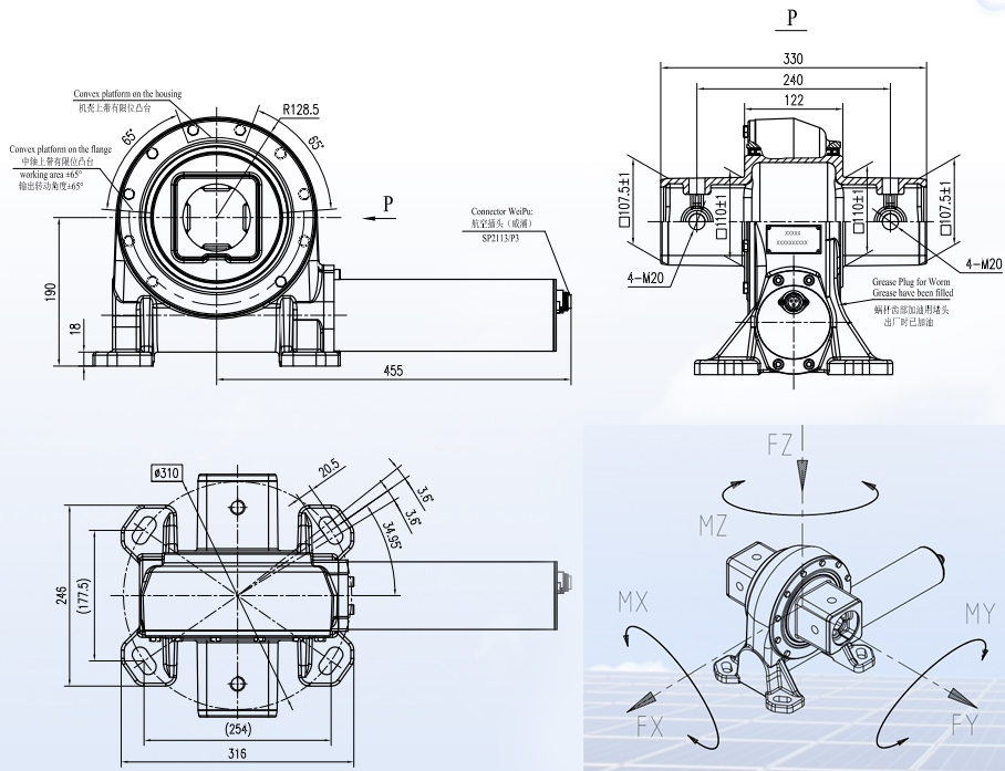 JV7 Series Worm Gear Planetary Motor Slewing Drive Gearbox Reducer 52:1 Ratio Tariff-Free for Solar Energy Tracking Machinery