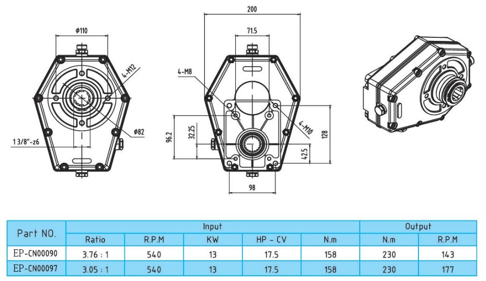 Vietnam Tractor Gearbox for PTO Drive Shaft Agricultural Machines 540 Rpm 3.76:1 Ratio Farm Gearboxes Tariff-free
