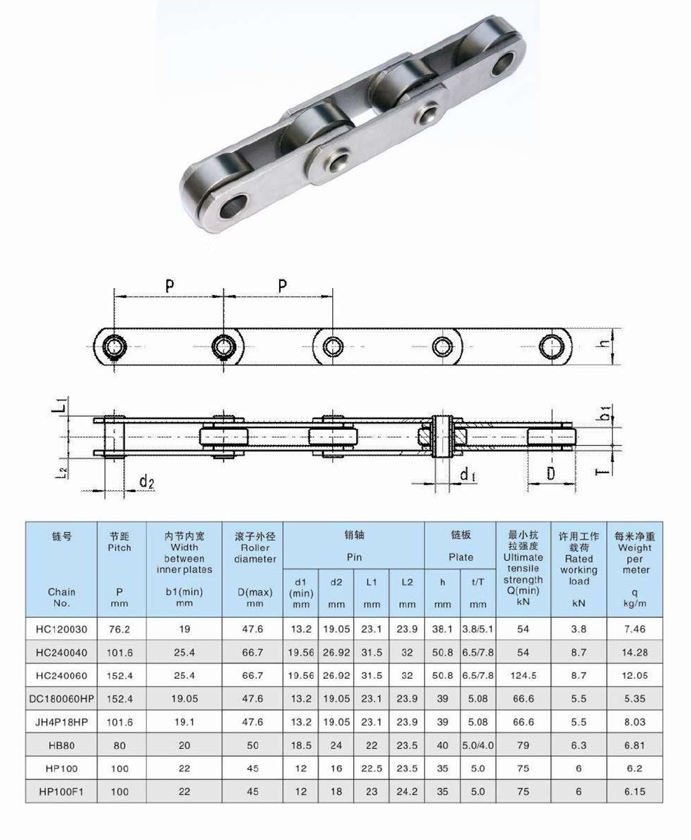 HC120030 HC240040 HC240060 DC180060HP JH4p18HP HB80 HP100 HP100F1 Hollow Pin Engineering Conveyor Chain China for Transmission