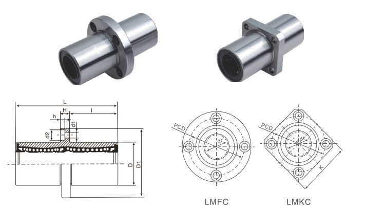 Tariff-free LMF/KC (SMF/KC) Series Long Centered Flange Linear Bearing Bushing Made in Vietnam