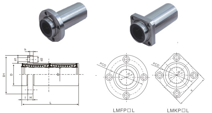 LMF/KP/L (SMF/K/W-E) Series Long Pilot Pattern Flange Linear Bearing Bushing Made in Vietnam