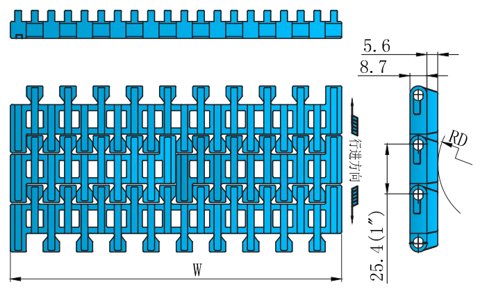 Wholesale RR1500 Series 25.4mm Pitch Convex Rib Type Plastic Leaf Chain High Quality for Sale